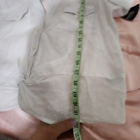 INC 100% linen white knotted button front top roll cuff sleeve  boho cot… - Picture 7 of 12